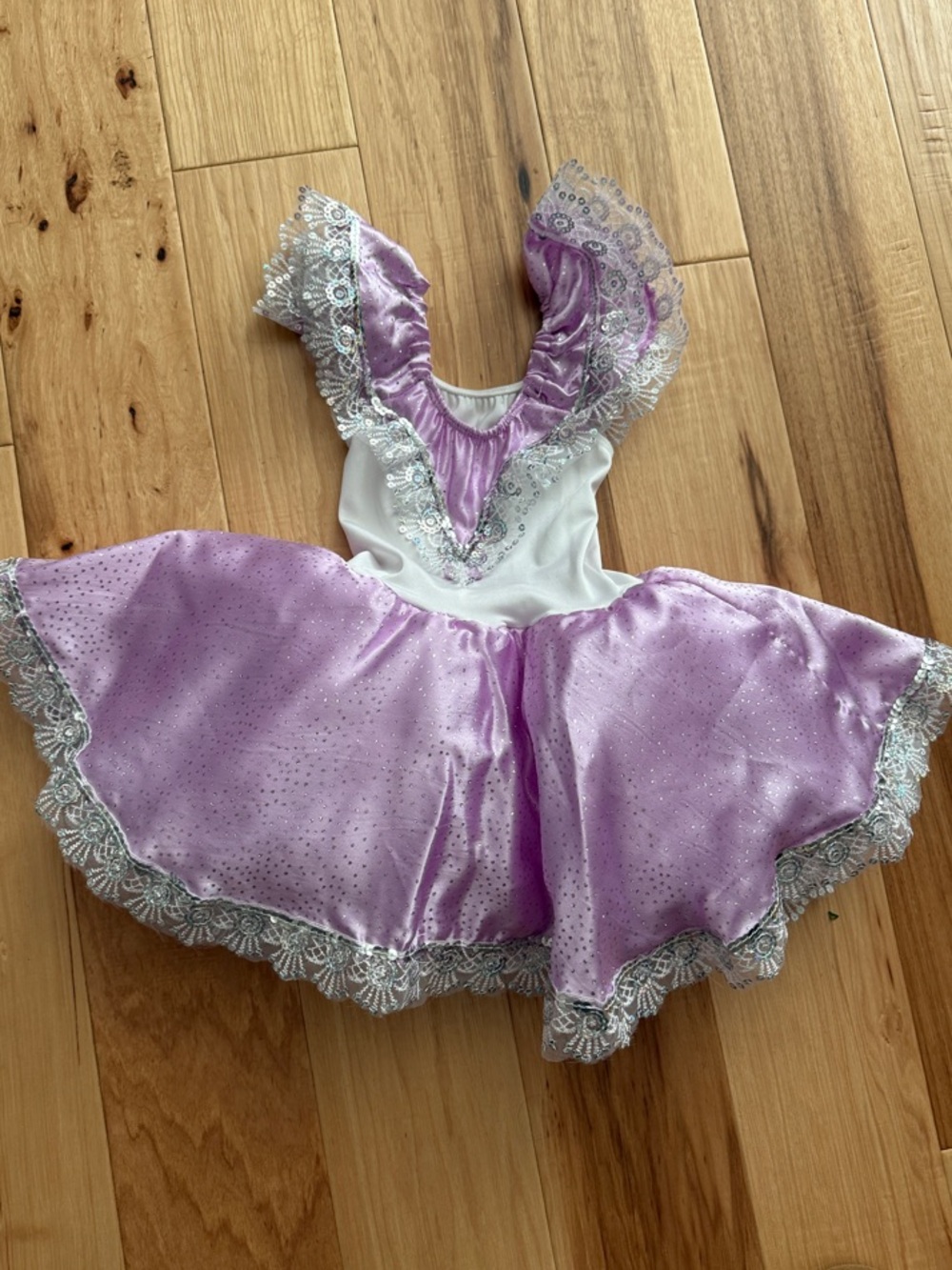 Lilac and White Sparkle Ballet Tutu Dress with Silver Lace Trim